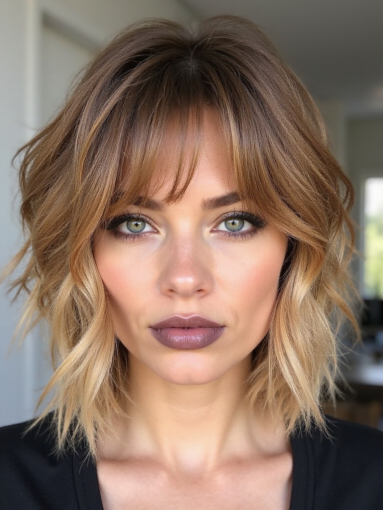 Choppy shag bob with wispy bangs