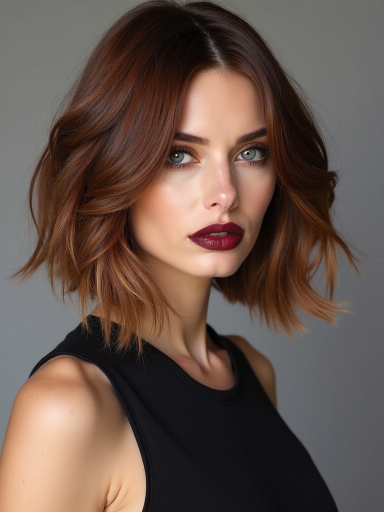 A layered, face-framing 90s bob