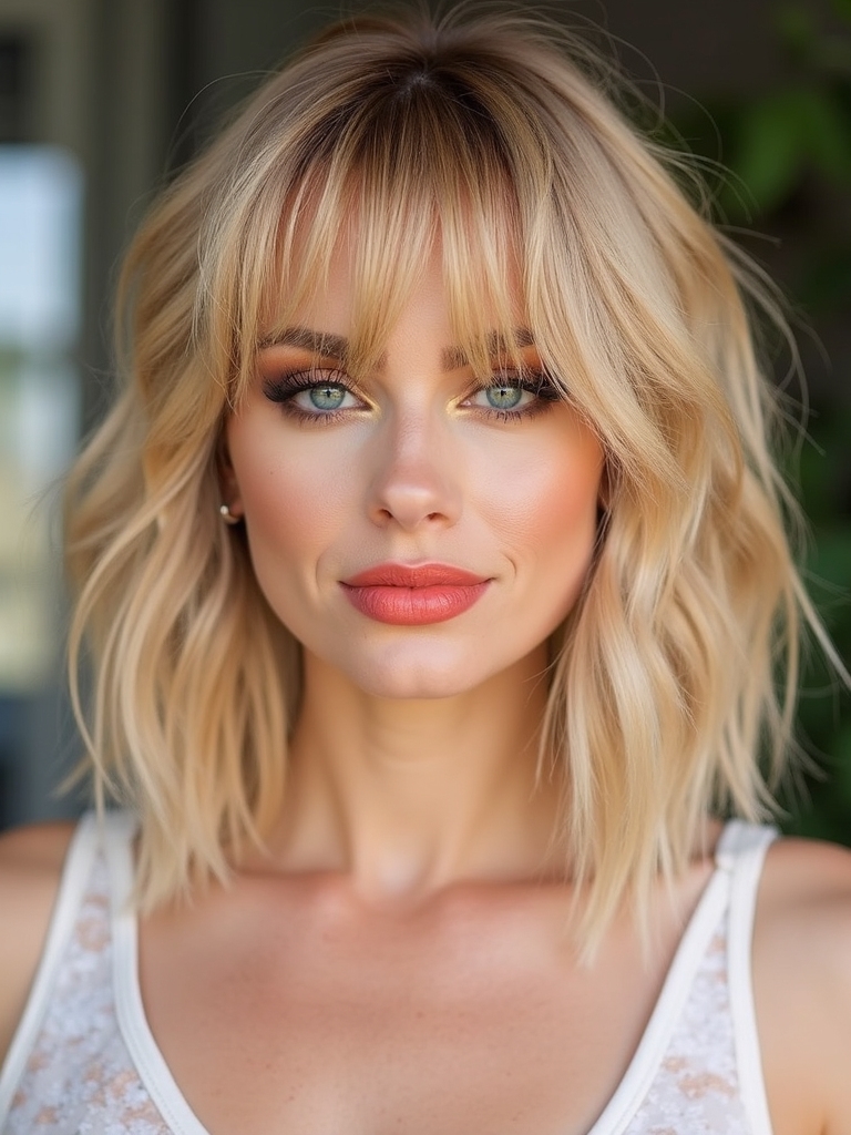 Layered bob with curtain bangs
