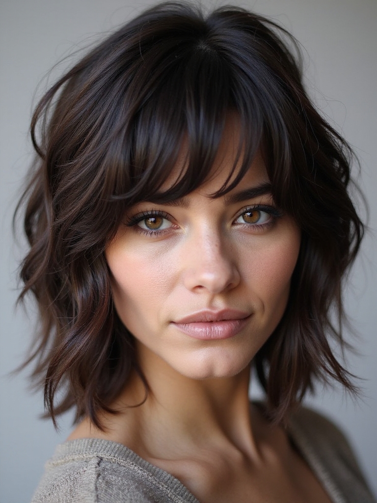 layered shag for thick hair