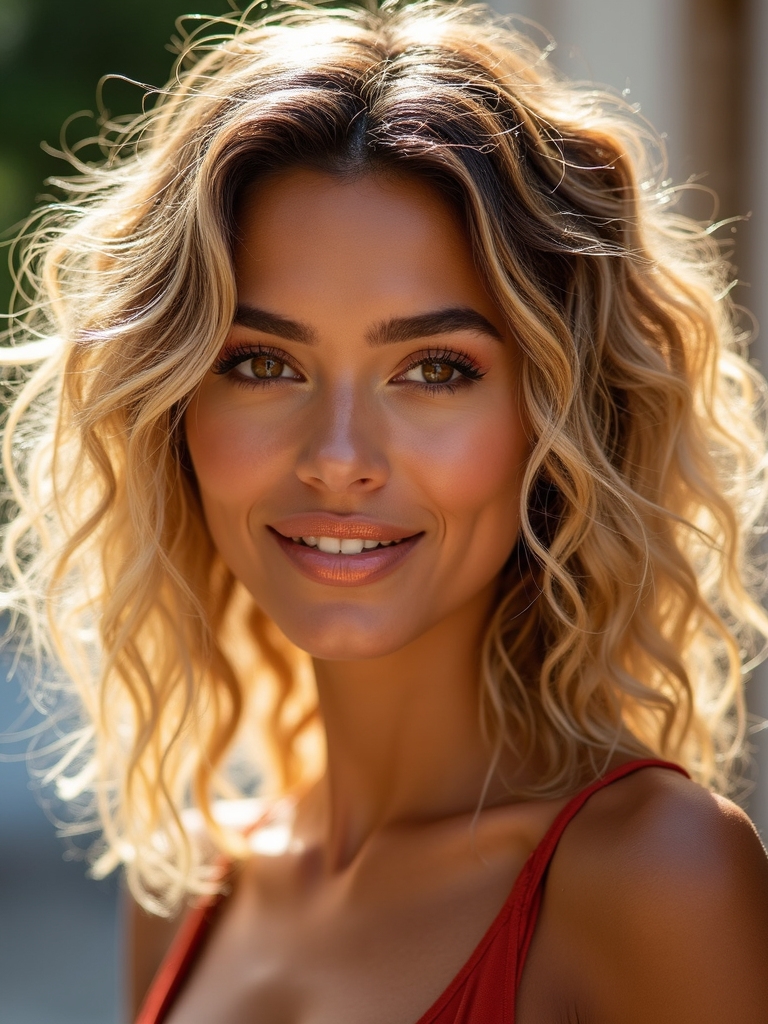 long curly face framing layers