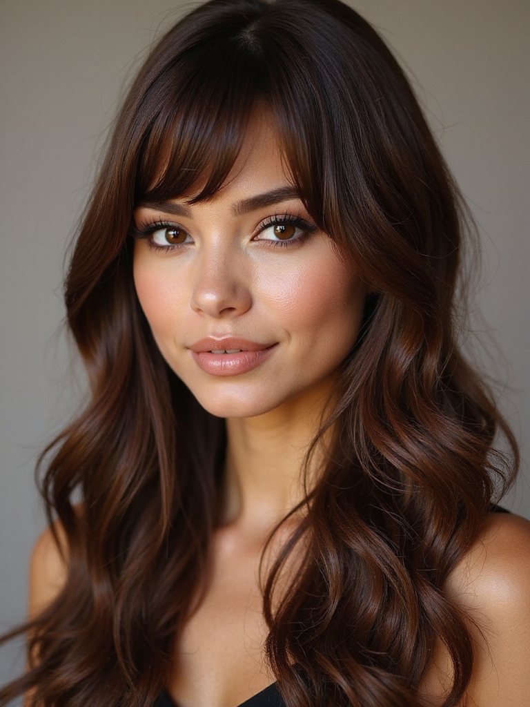 Long layered cut with curtain bangs