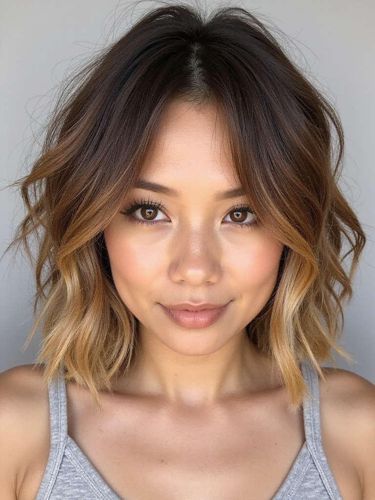 mid length shag highlighted face framing