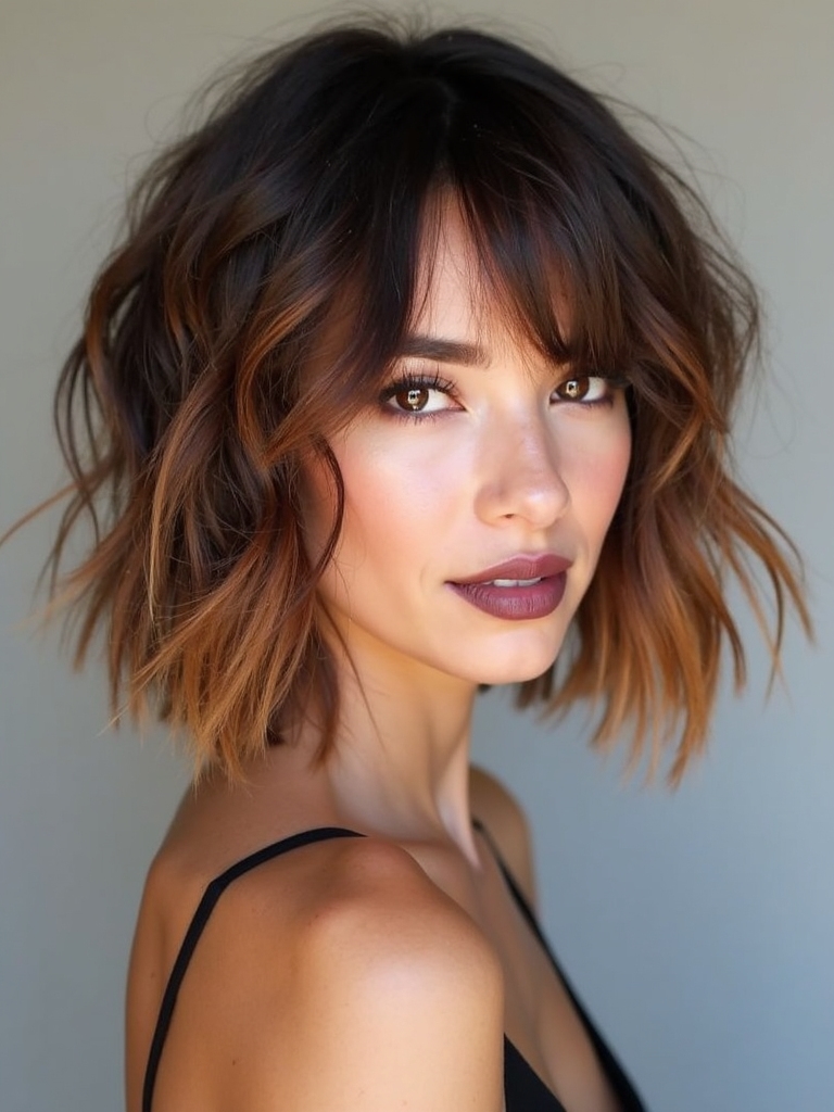 modern airy lob with bangs
