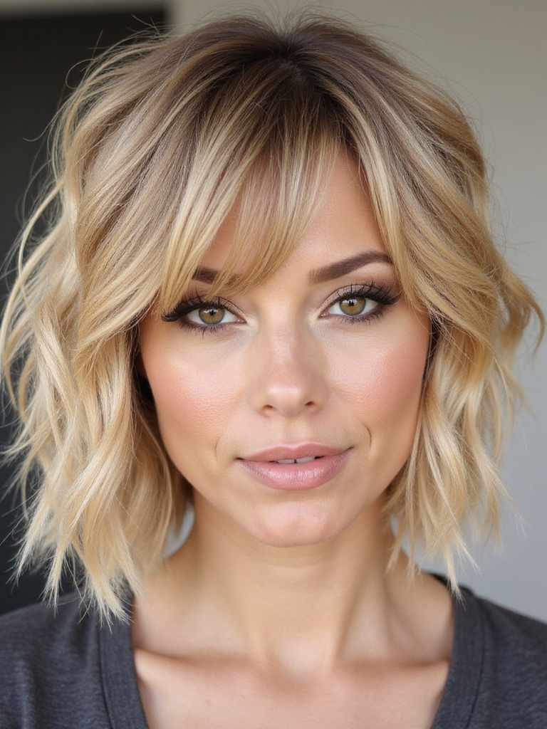 Razor-cut shag bob with feathered layers