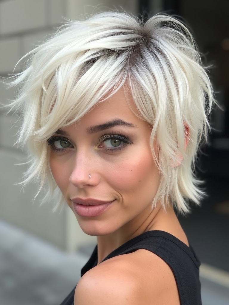 Short razor-cut wispy shag mullet