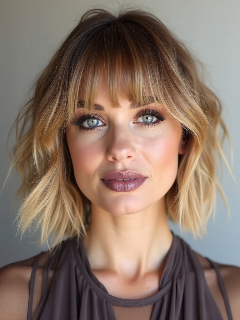 Shaggy bob with curtain bangs