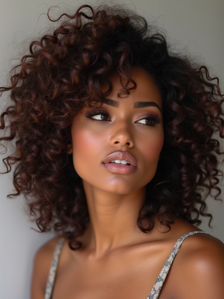 shaggy layered textured curly volume
