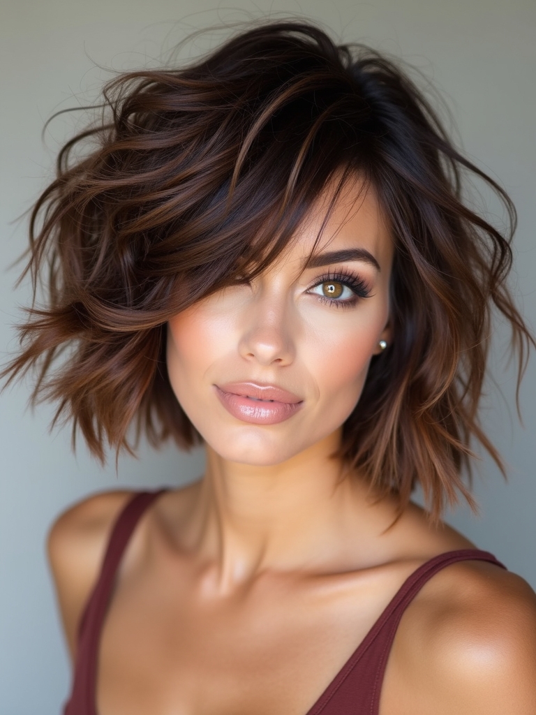 Voluminous short shag for thick hair