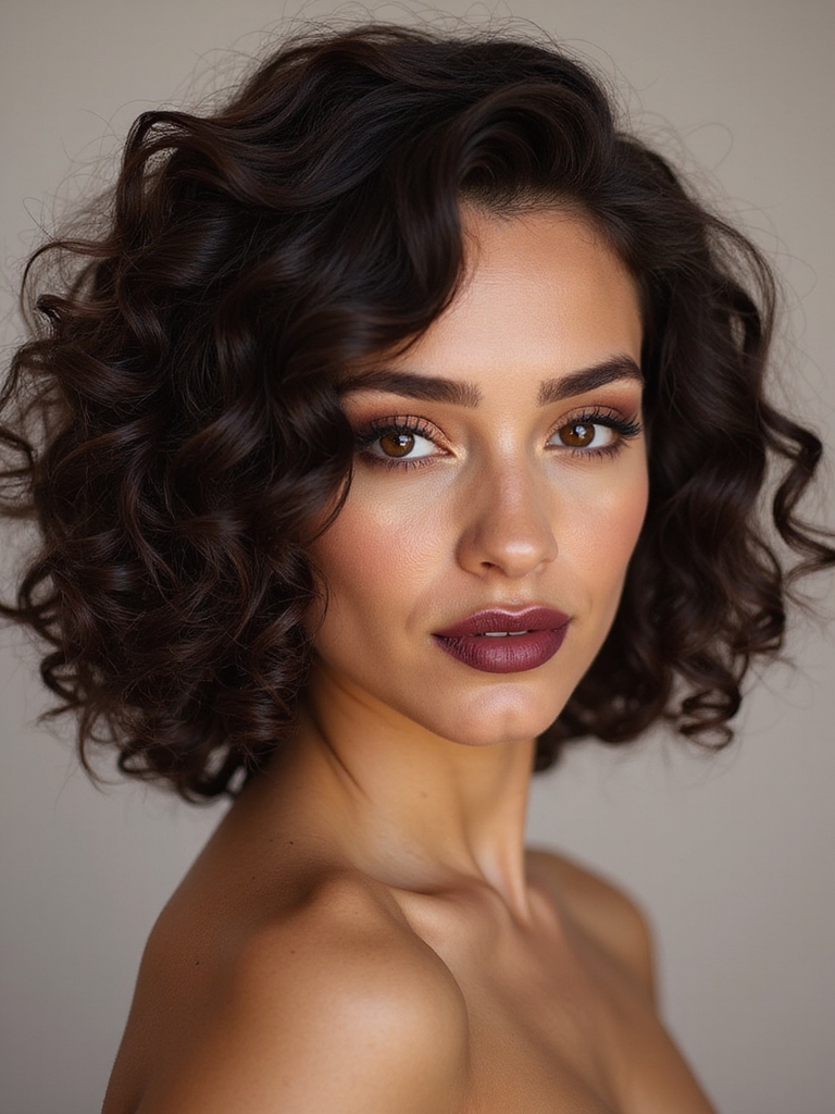 shoulder grazing layered curly lob