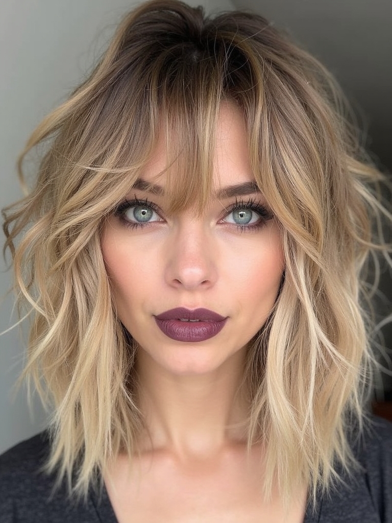 shoulder length shag with curtain