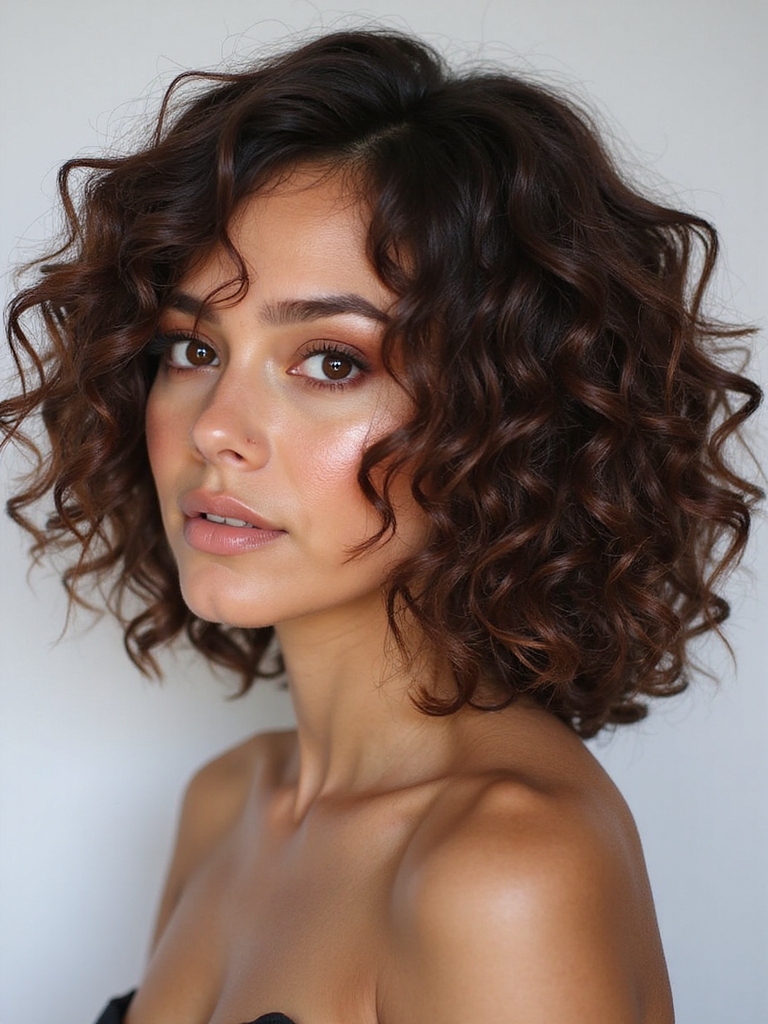 side parted curly volume shaping