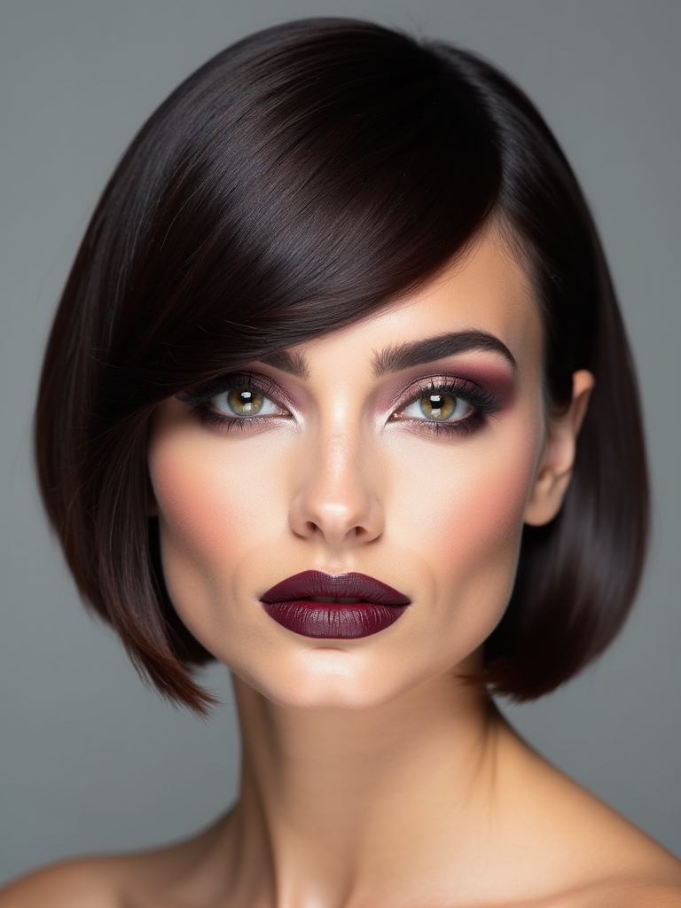 Side-swept layered blunt bob