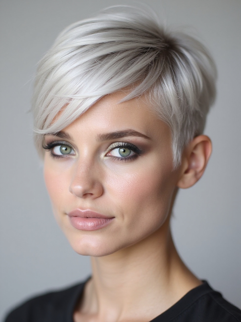 sleek pixie with tapered bangs