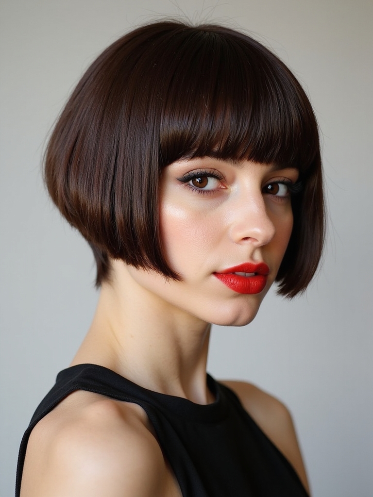 sleek razor cut center part bob