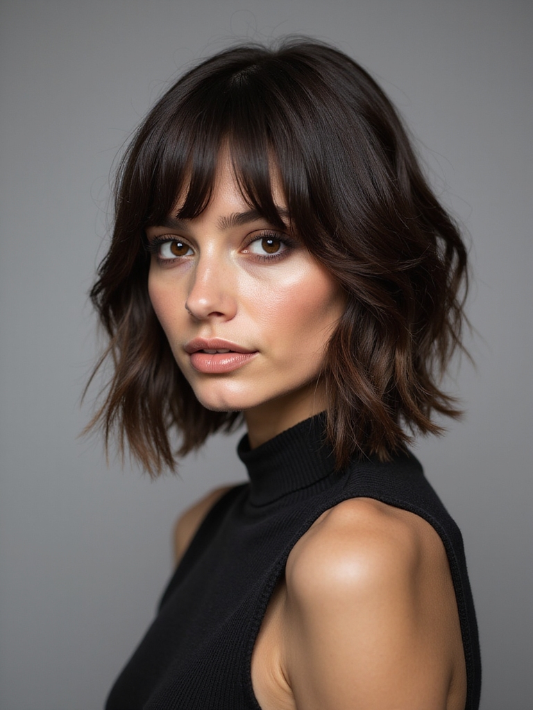 A sleek, edgy short shag on straight hair