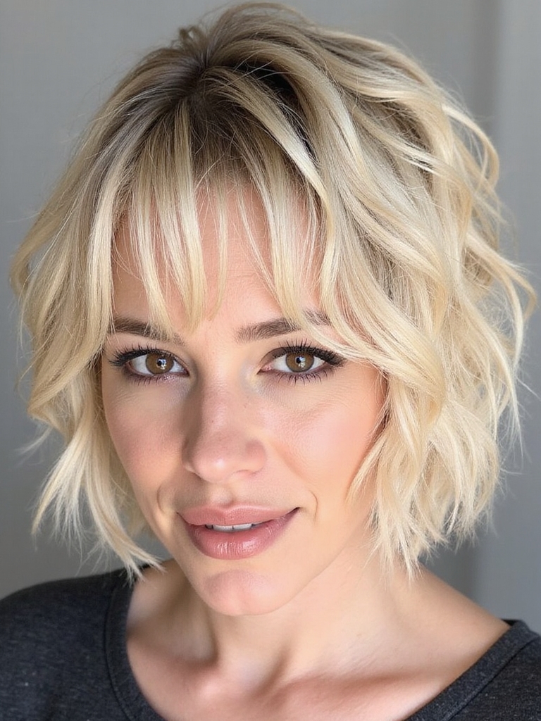 Soft choppy layered bob with a soft fringe