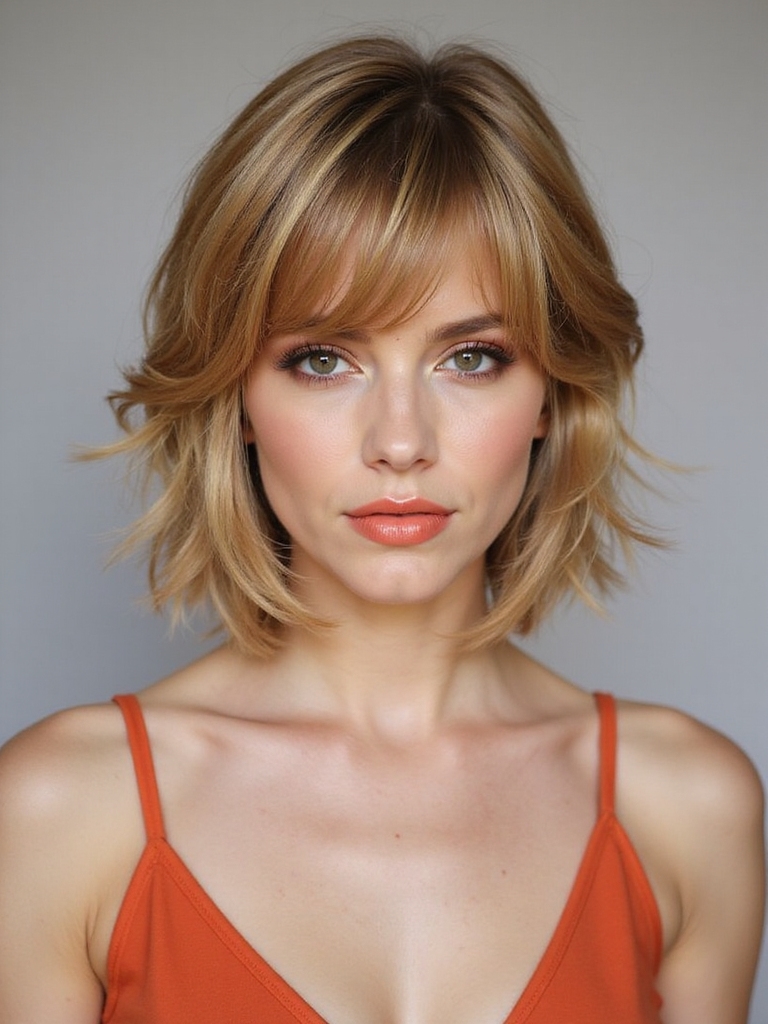 soft feathered face framing shag