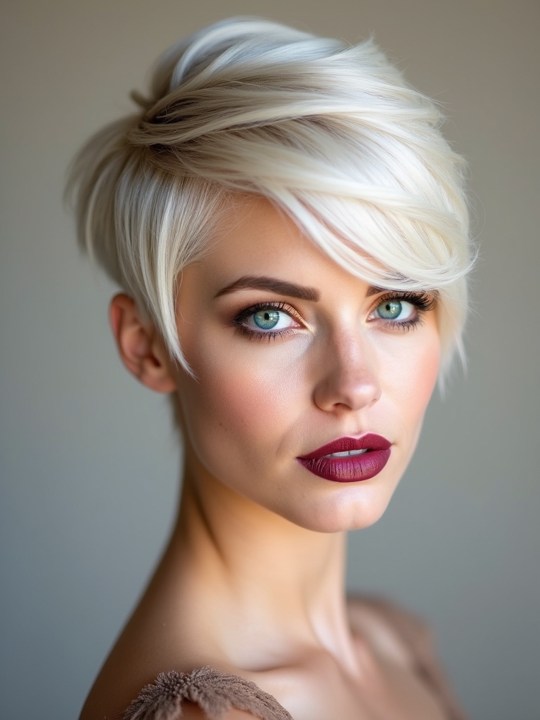 soft feathered side swept pixie