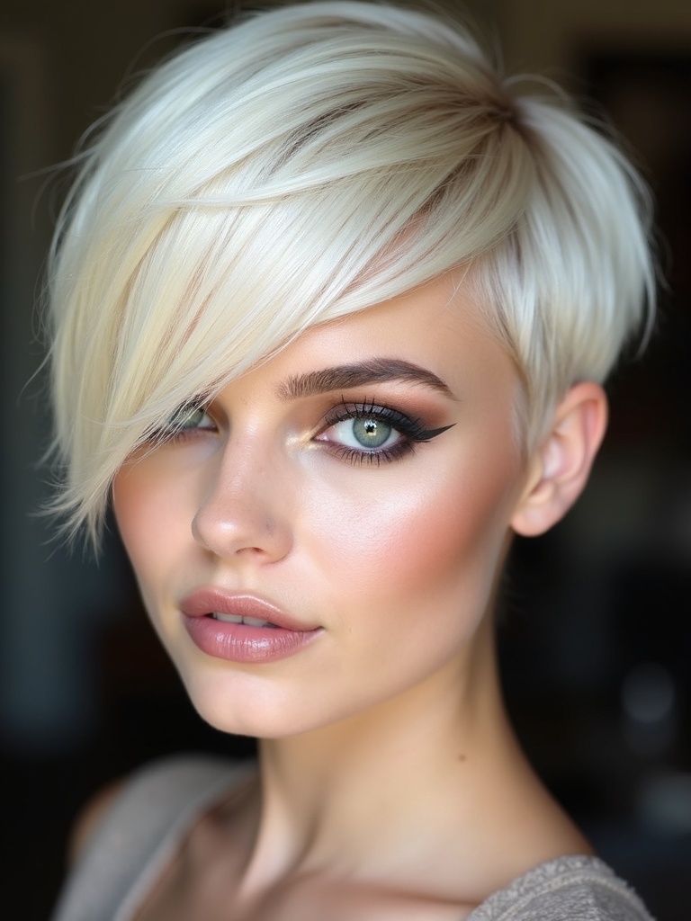 Side-swept bangs pixie