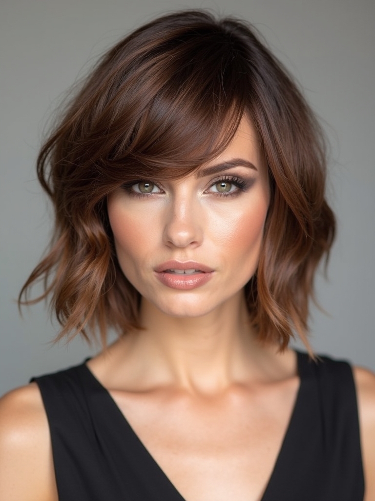 soft layered bob side swept