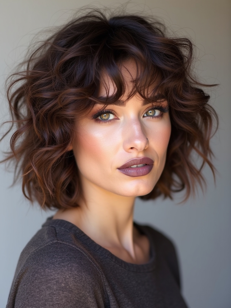 A curly short shag with soft layered definition