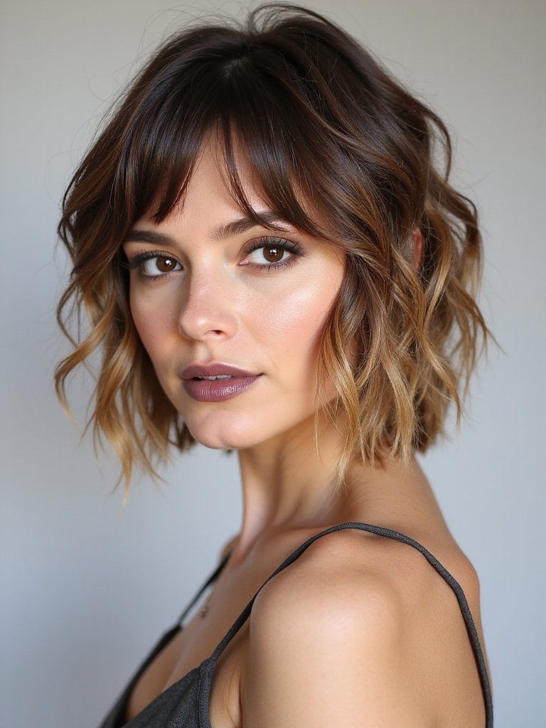 Side-swept bob square face
