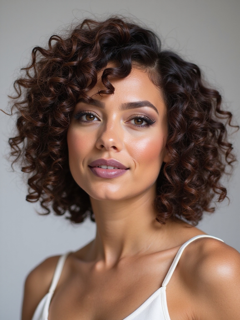 texture forward layered curly bob