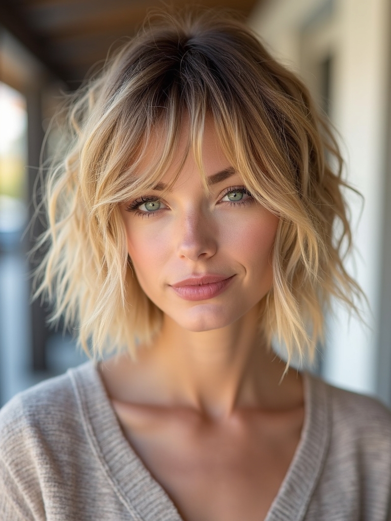 Textured shaggy bob styling for a rich finish