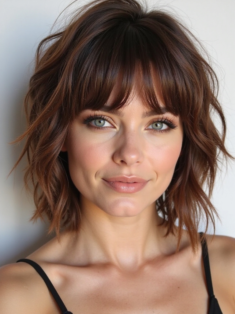 tousled layered shag with curtain