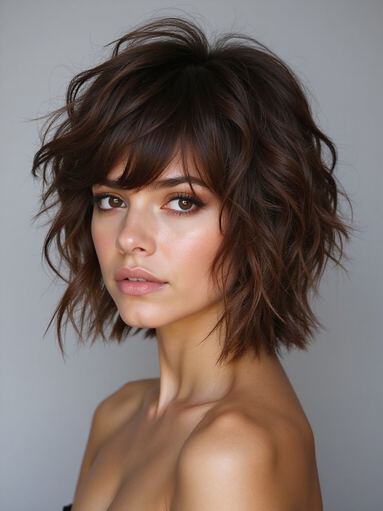 Wolf cut tousled fringe