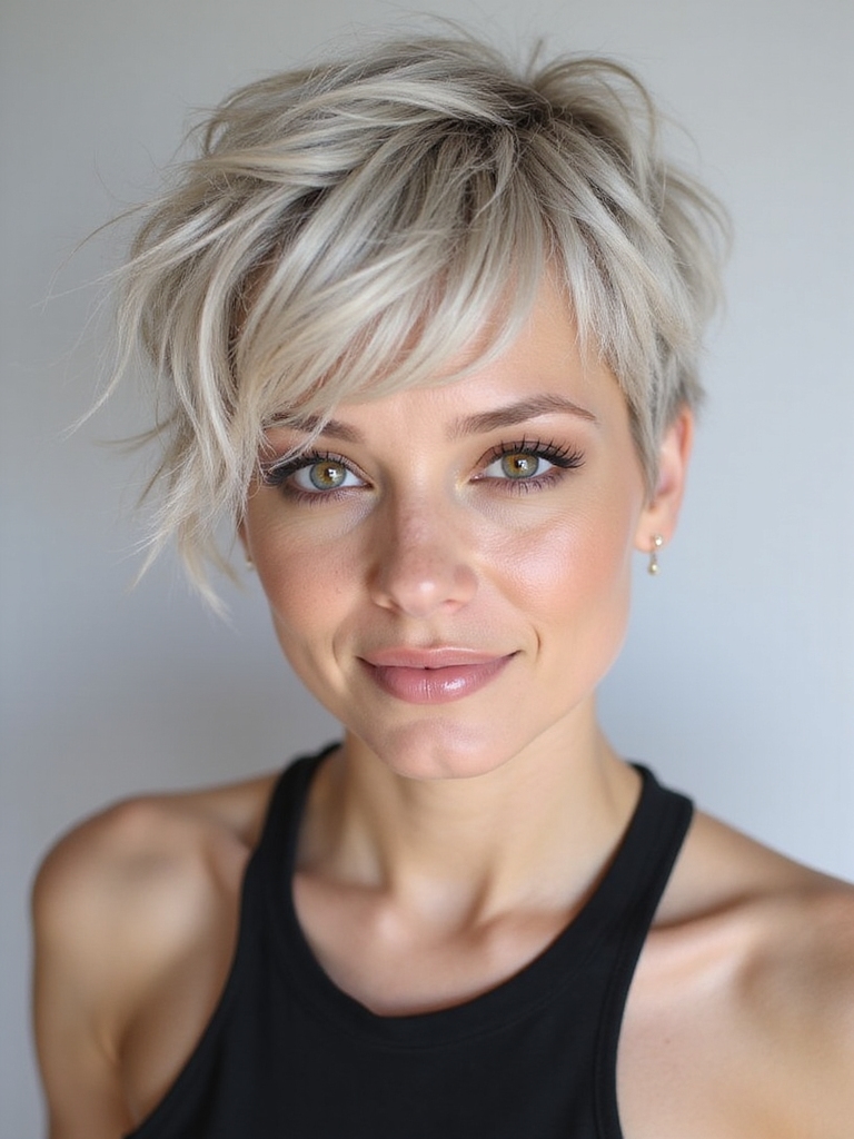 tousled piecey pixie fringe