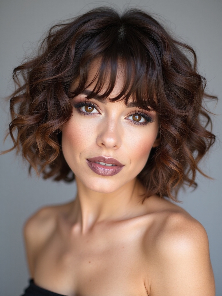 Shaggy curly bob bangs