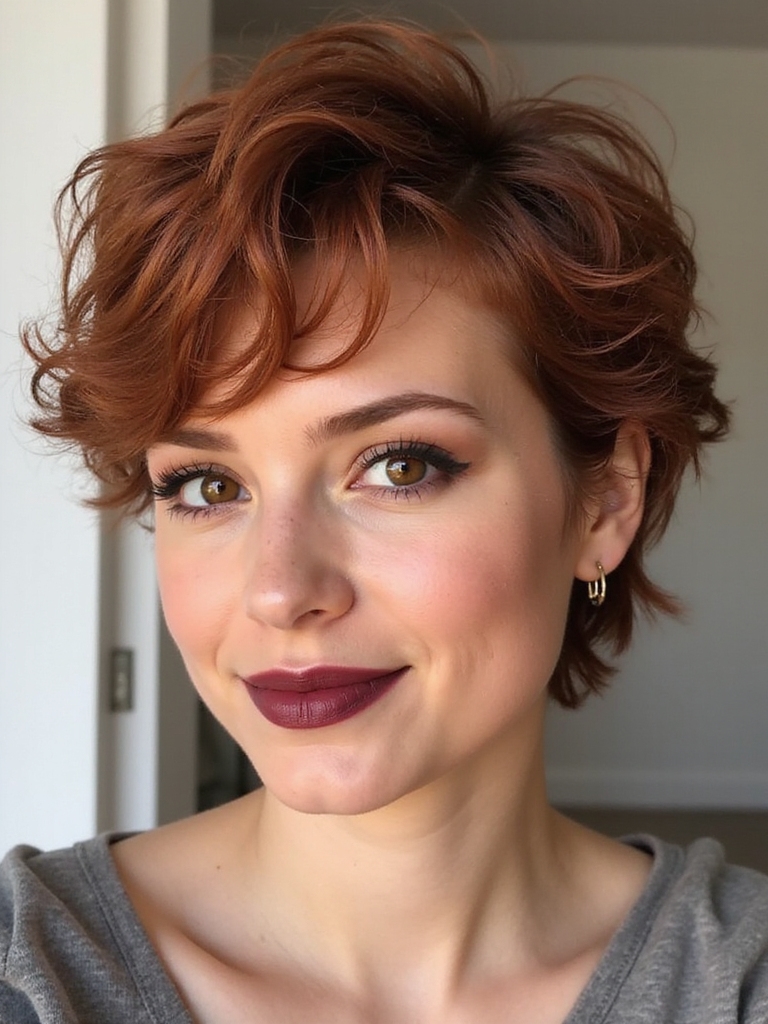tousled voluminous curly pixie