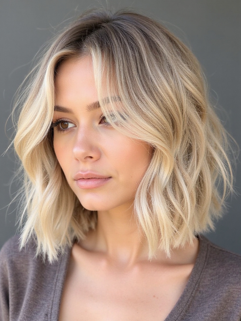 Wavy cheekbone-skimming shag bob