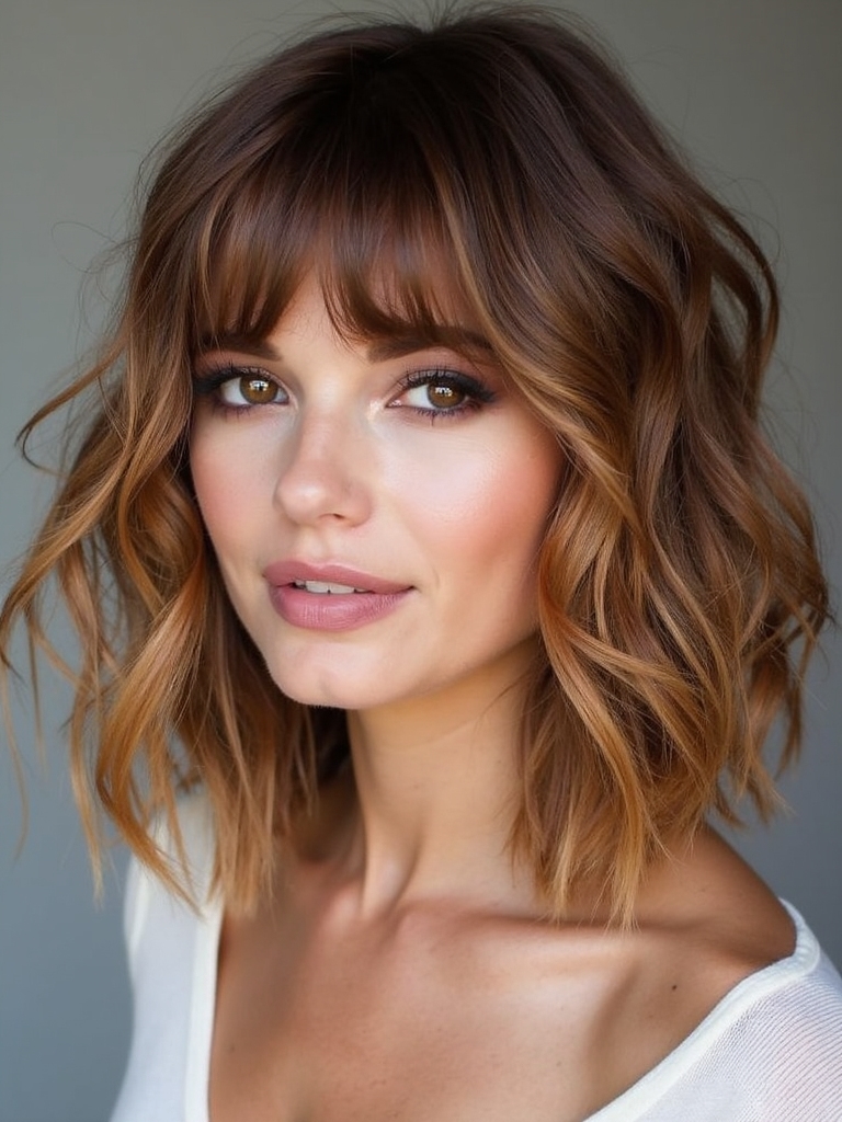 Wavy micro-shag with bottleneck bangs