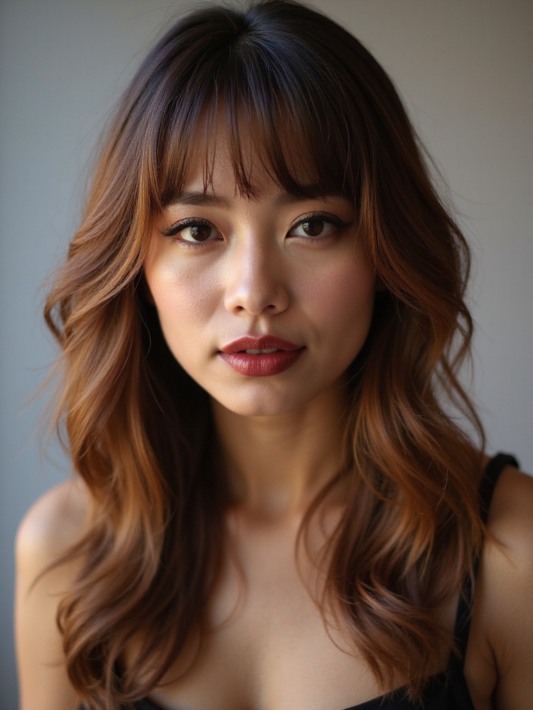 An air-dried straight style with soft parted bangs