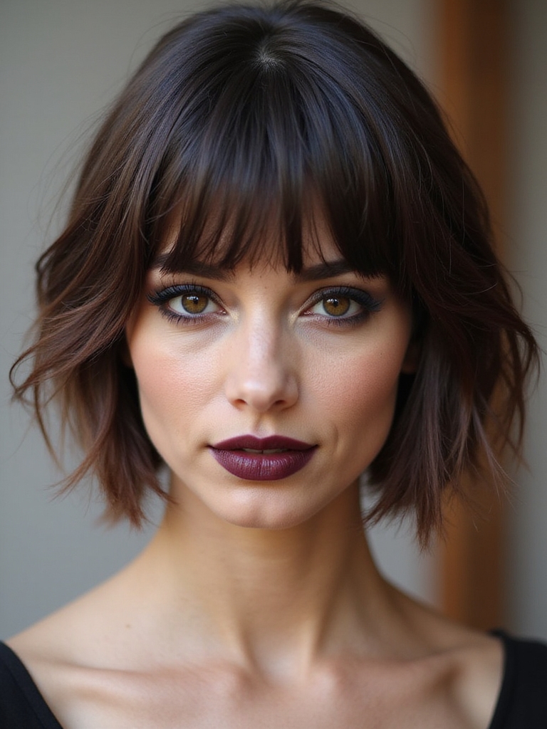 Curtain bangs textured bob