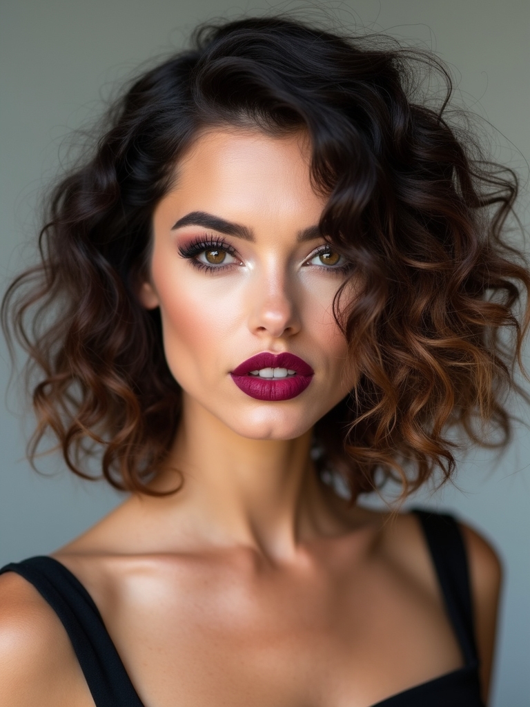 A curly messy bob with diffused volume