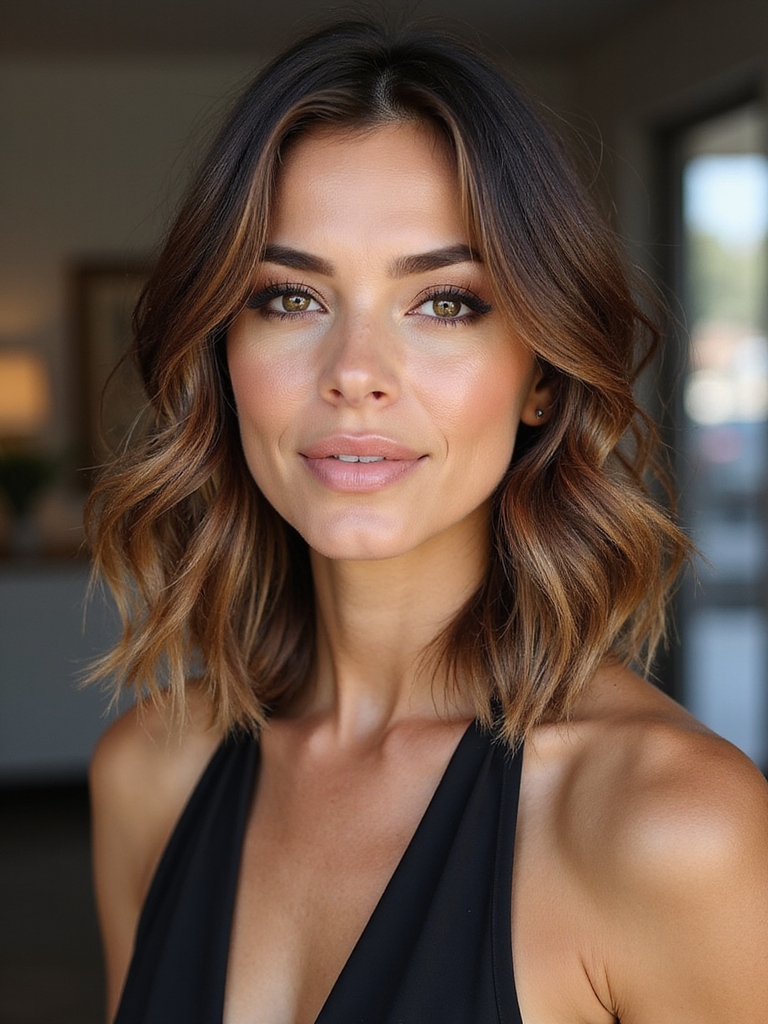 airy face framing layered lob