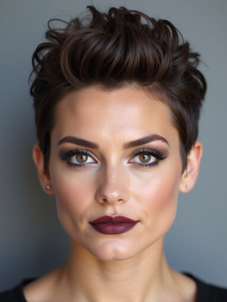 Voluminous crown pixie round face