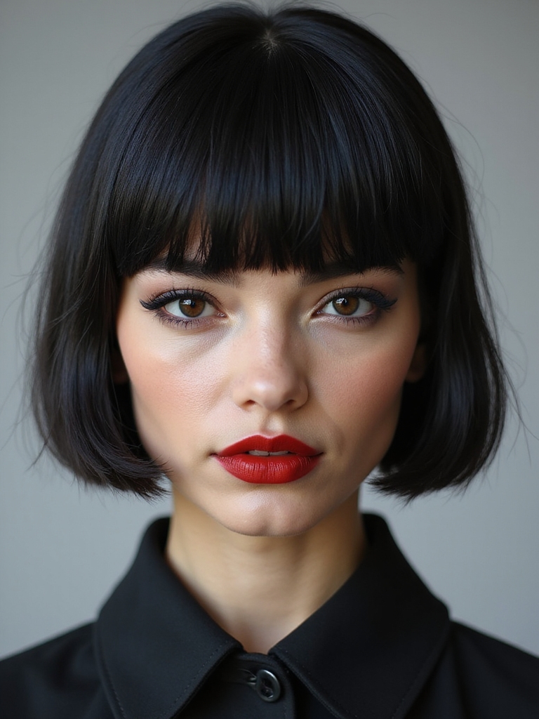 A sleek A-line bob with sharp bangs
