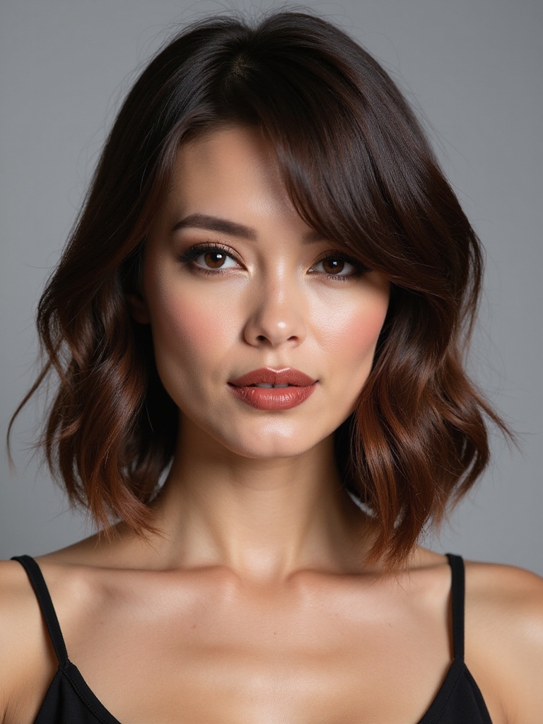 An angled mid brown bob