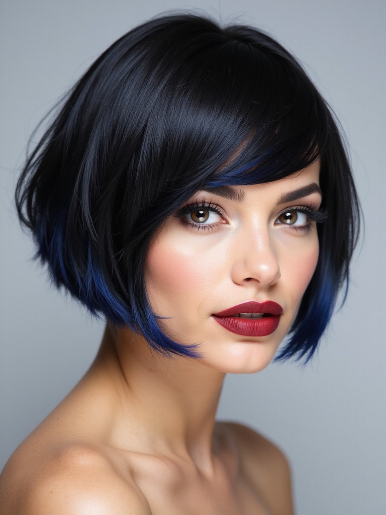 angled inverted bob face framing