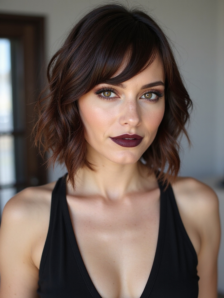 Angled side bangs round face