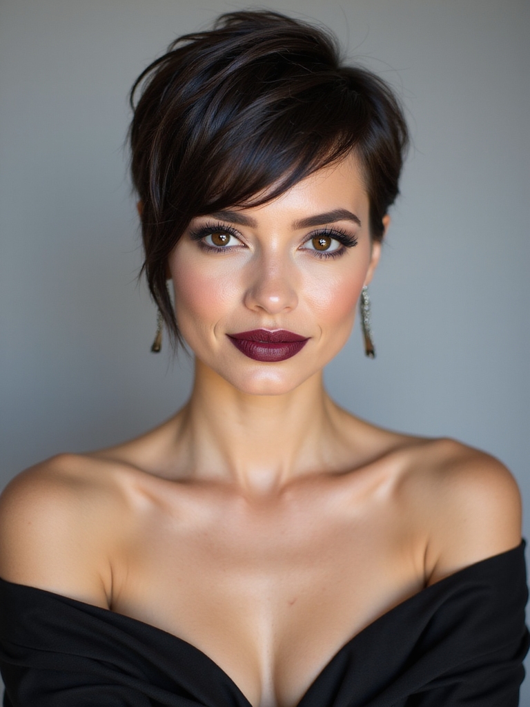 Asymmetrical pixie round face