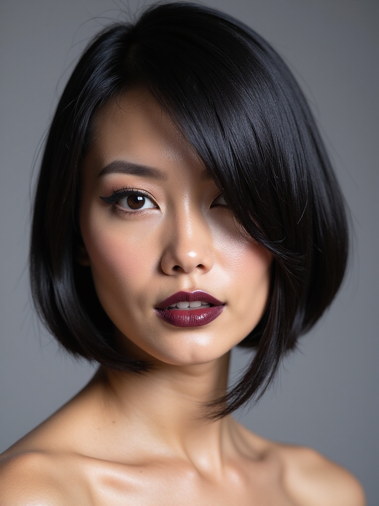 An asymmetrical bob paired with long side bangs