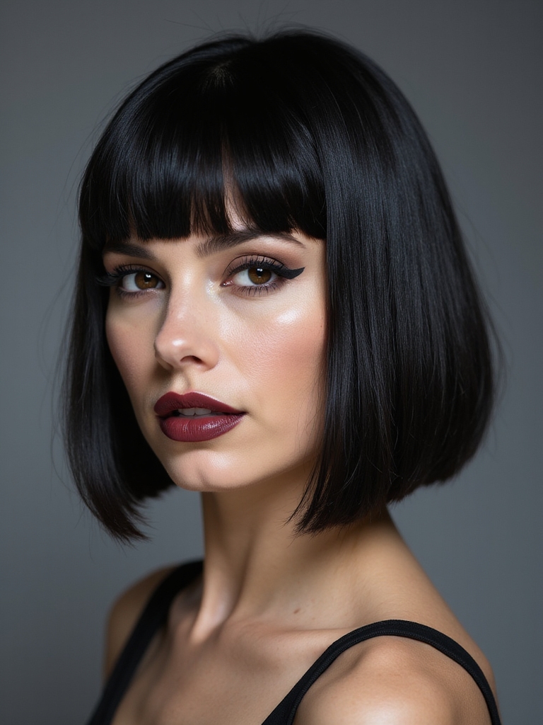 An asymmetrical bob with voluminous sixties-inspired bangs