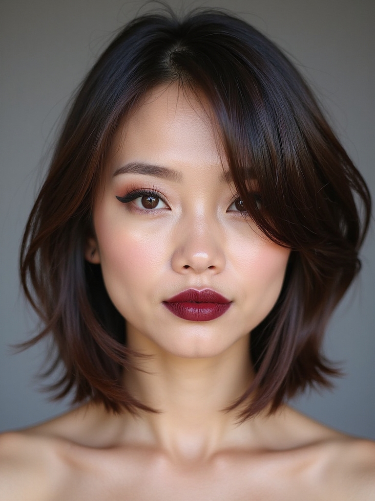 Asymmetrical side bangs bob