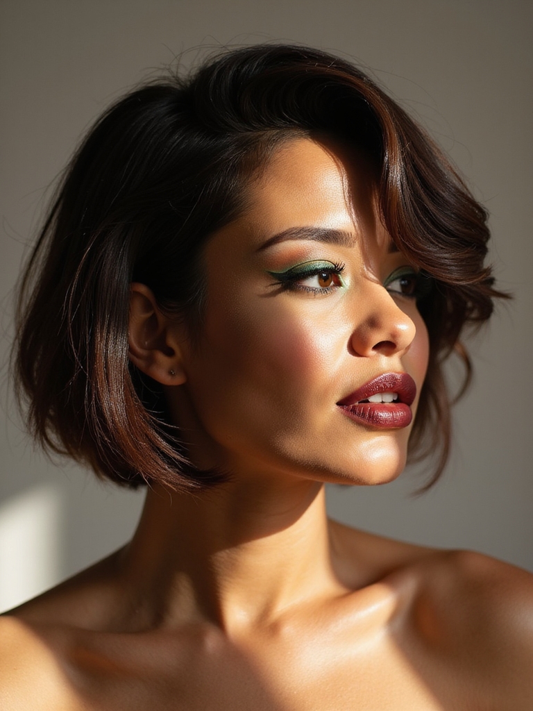 An asymmetrical natural hair bob that elongates the neck